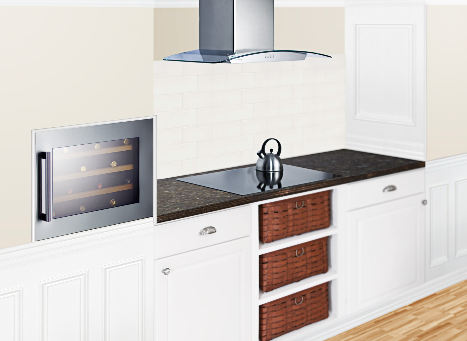 28 bottle fully integrated commercial wine cellar designed for the display and refrigeration of beverages, with digital controls and LED lighting